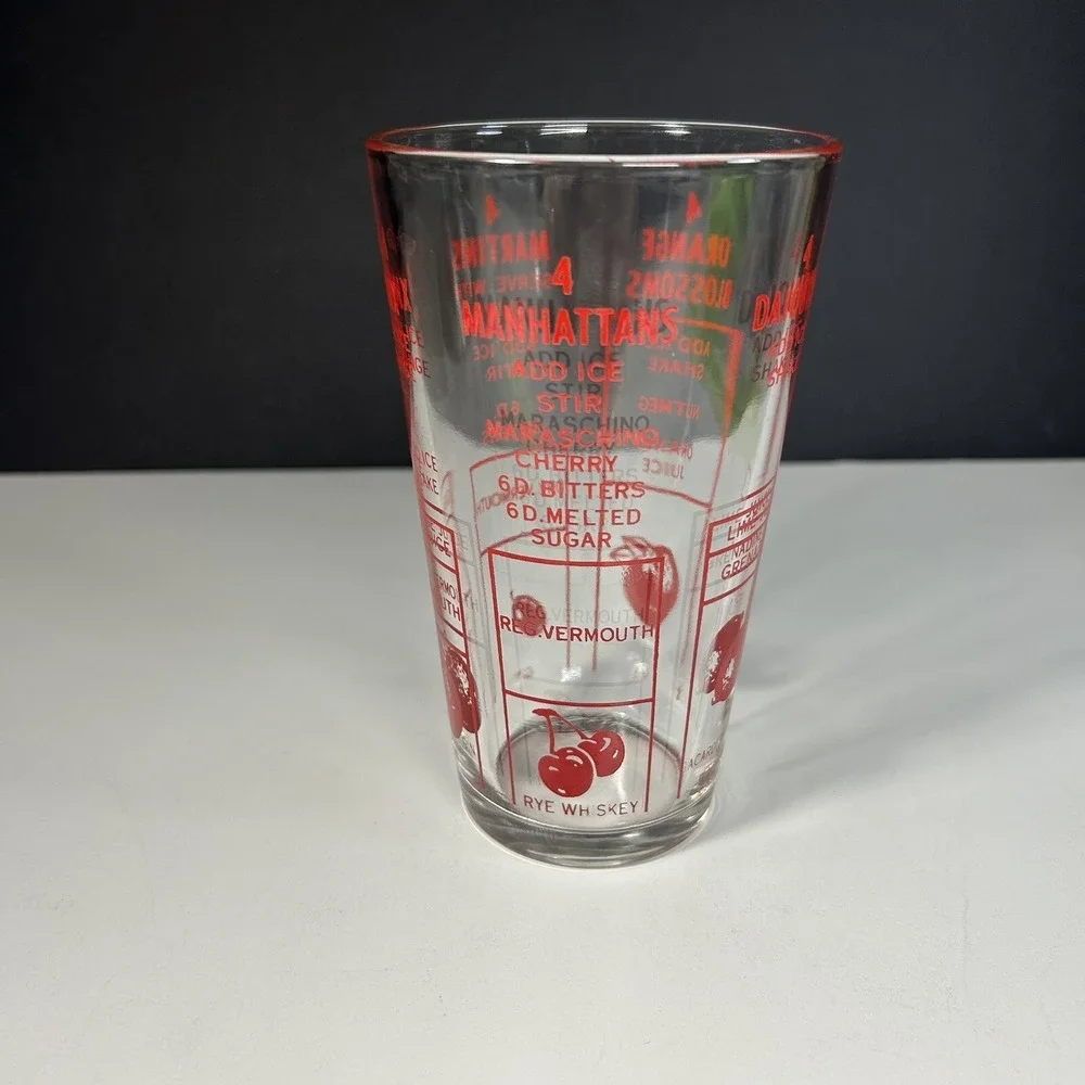 Vtg Federal Glass Cocktail Drink Mixer Shaker Glass Recipes Measurements READ